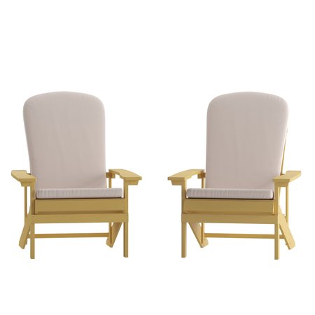 Flash Furniture Yellow Adirondack Chairs with Cream Cushions, 2PK 2-JJ-C14501-CSNCR-YLW-GG